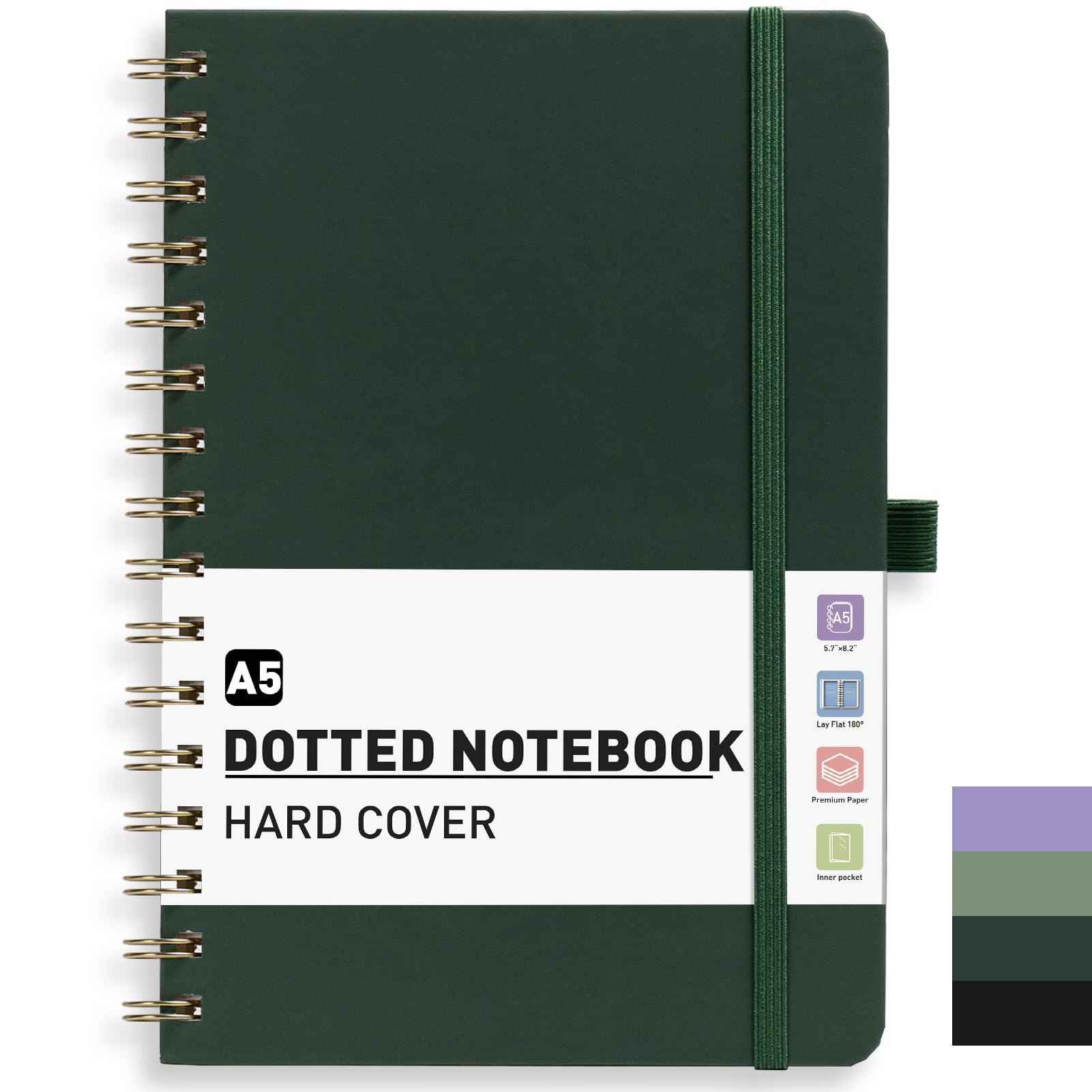 PYNEX A5 Dotted Notebook, Hardcover, Bullet Dot Grid Journal for Women,140 Pages, Writing Notebook for Work, Study - Dark Green โ image 1