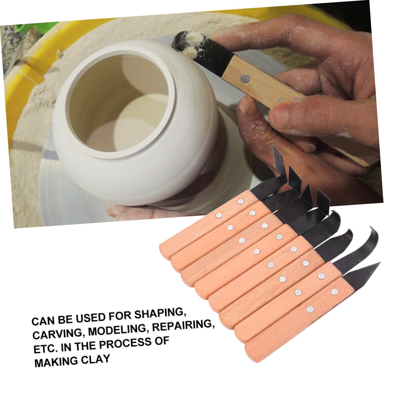 HOMSFOU 8piezas Herramientas Para Modelar Arcilla Acero Inoxidable y Madera Duradero Para Esculpir y Plastilina Cuchillos Talladores Versátiles Para Vaciar y Reparar