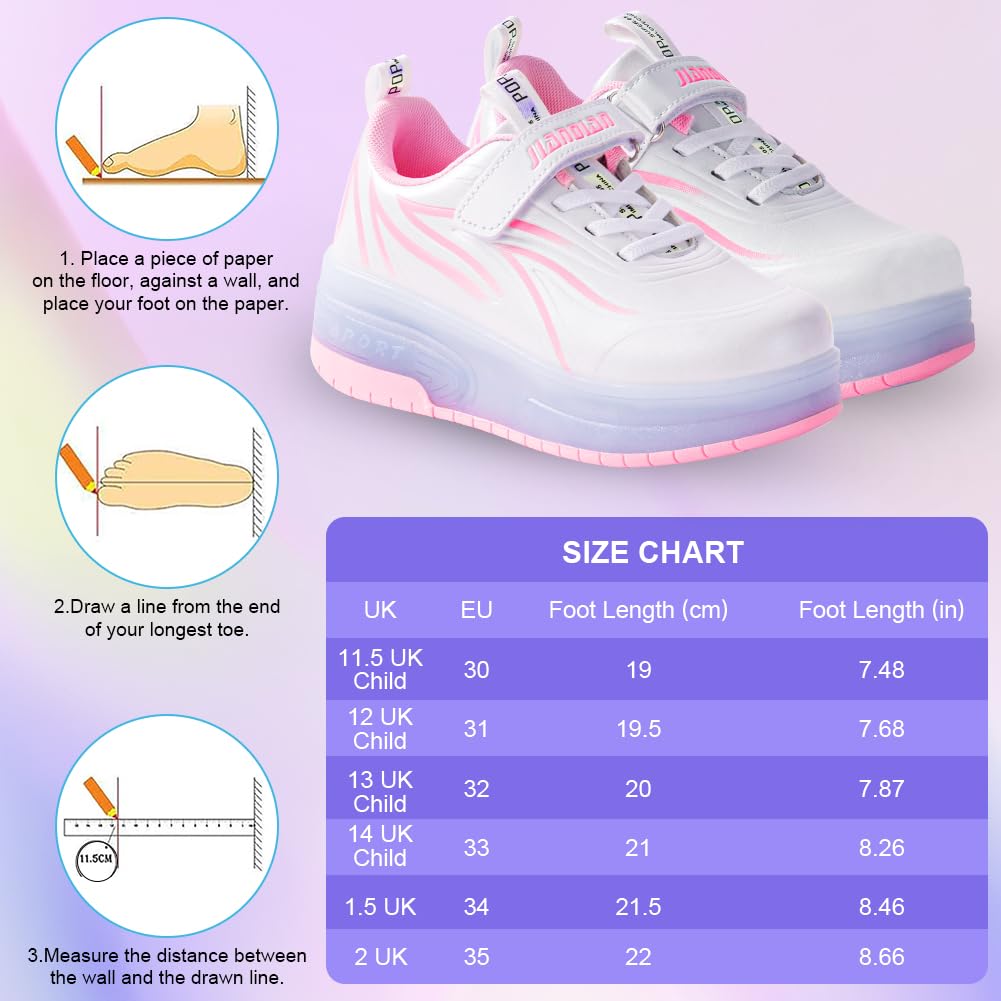 flintronic Zapatillas con Dos Ruedas para Niña, Zapatos con Dos Ruedas para Niñas, Luces LED Coloridos Parpadeante 2 en 1 Zapatos de Skate para Niña, Carga con USB Calzado de Skateboarding
