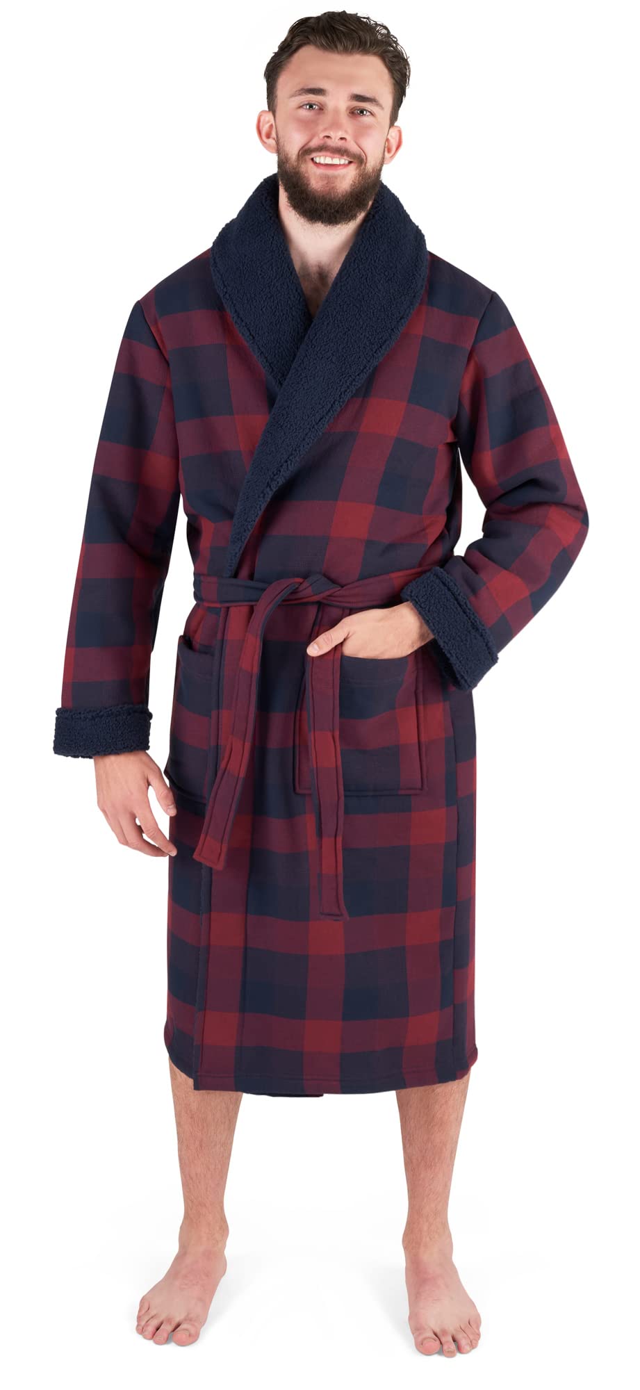 John Christian Men's Bonded Fleece Robe, Blue Check