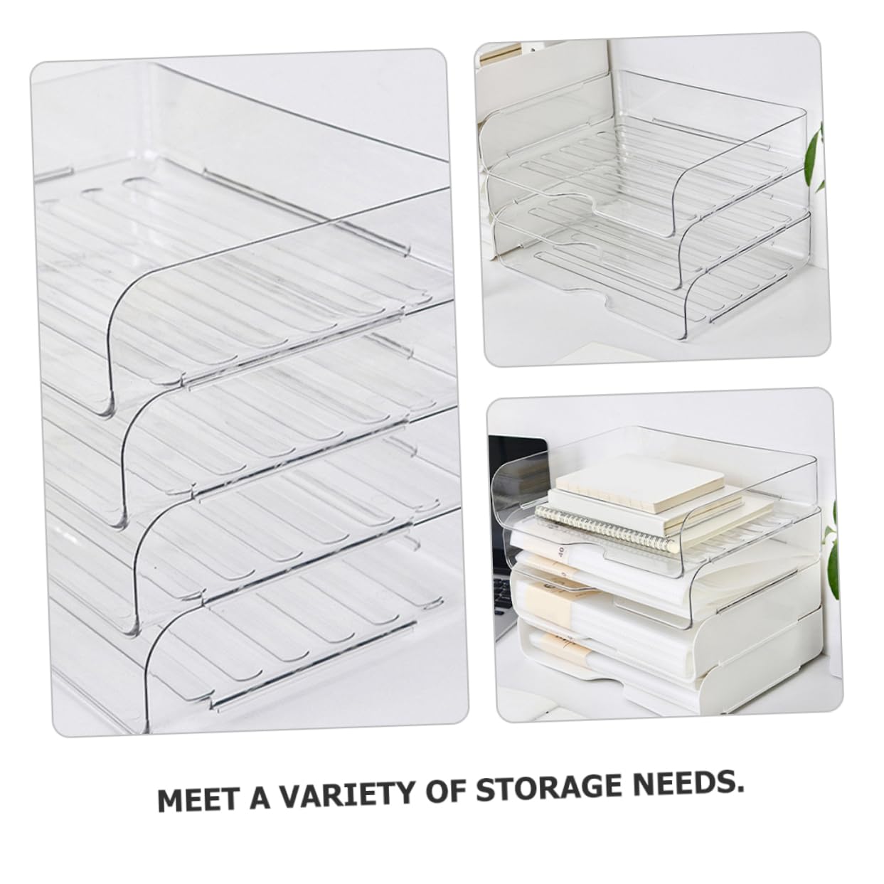 STOBOK 4piezas Organizador De Escritorio Apilable Bandejas Transparentes Para Oficina y Práctica Para Archivar y Material De Oficina
