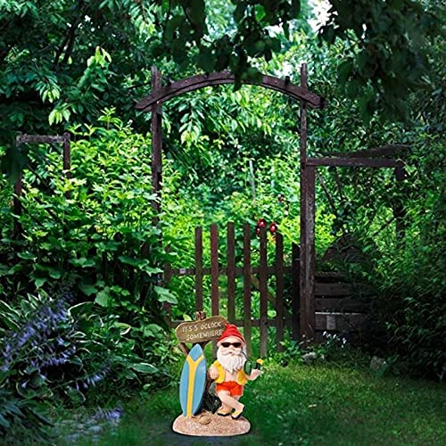 Benvenuto Segno Giardino Gnome Sculture e statue, figurine con tavola da surf Segno di benvenuto Resina Prato ornamenti per la decorazione del giardino del giardino domestico Benvenuto Decorazioni