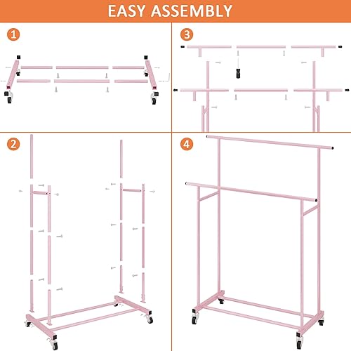 Miniatura 9 de Calmootey Perchero de ropa de doble barra, organizador de ropa portátil para dormitorio, sala de estar, tienda de ropa, rosa