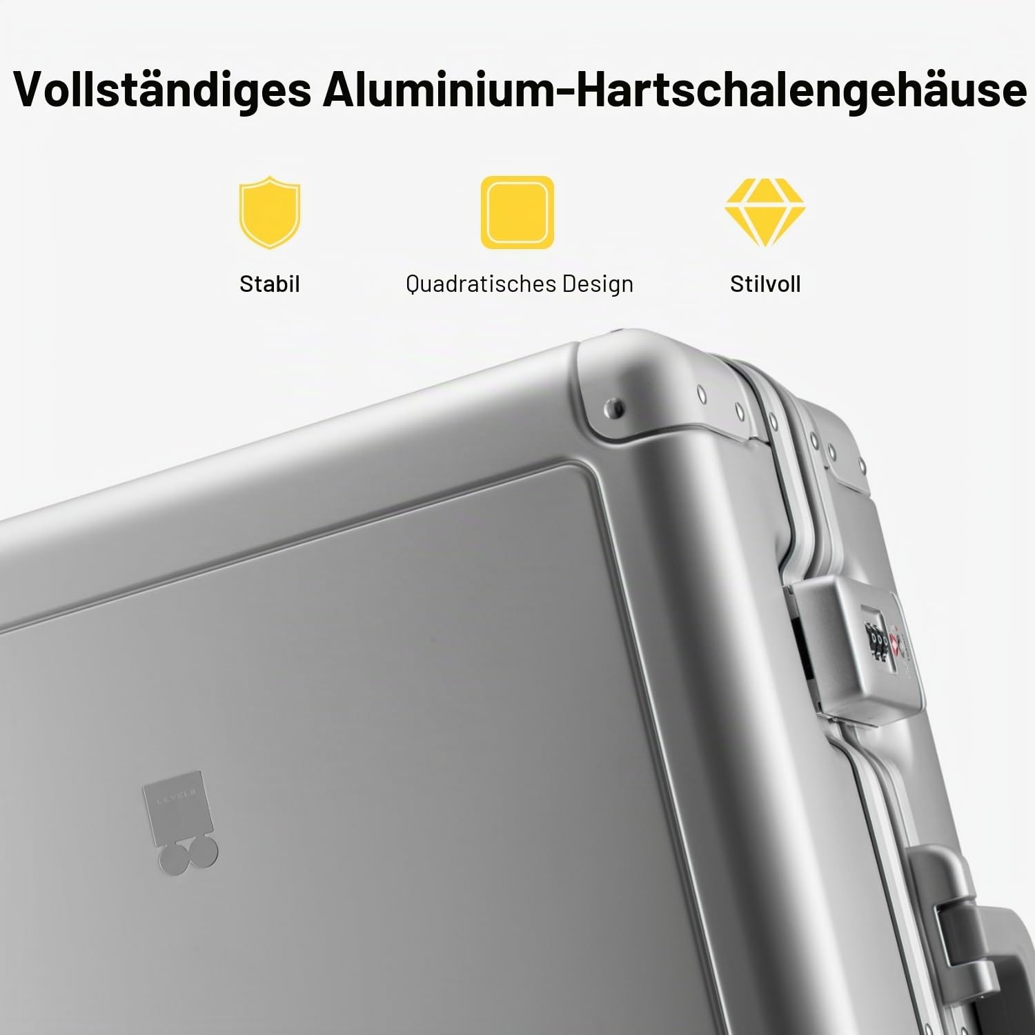 LEVEL8 Koffer Aluminium Handgepäck Koffer Trolley mit Doppelte TSA, Alu Reisekoffer Business Cabin Trolley Hartschalenkoffer Reißverschlussloses Gepäck (55cm,35L,Silber)