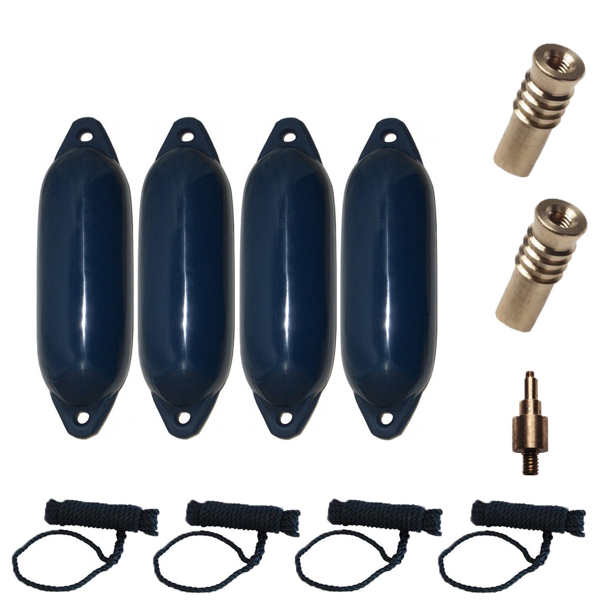 Majoni Komplettset 4er-Set Star 35 Schutzkörper für Boote mit 4 Leinen, 2 Ersatzventilen und 1 Ventiladapter - Navy 62 x 21 cm