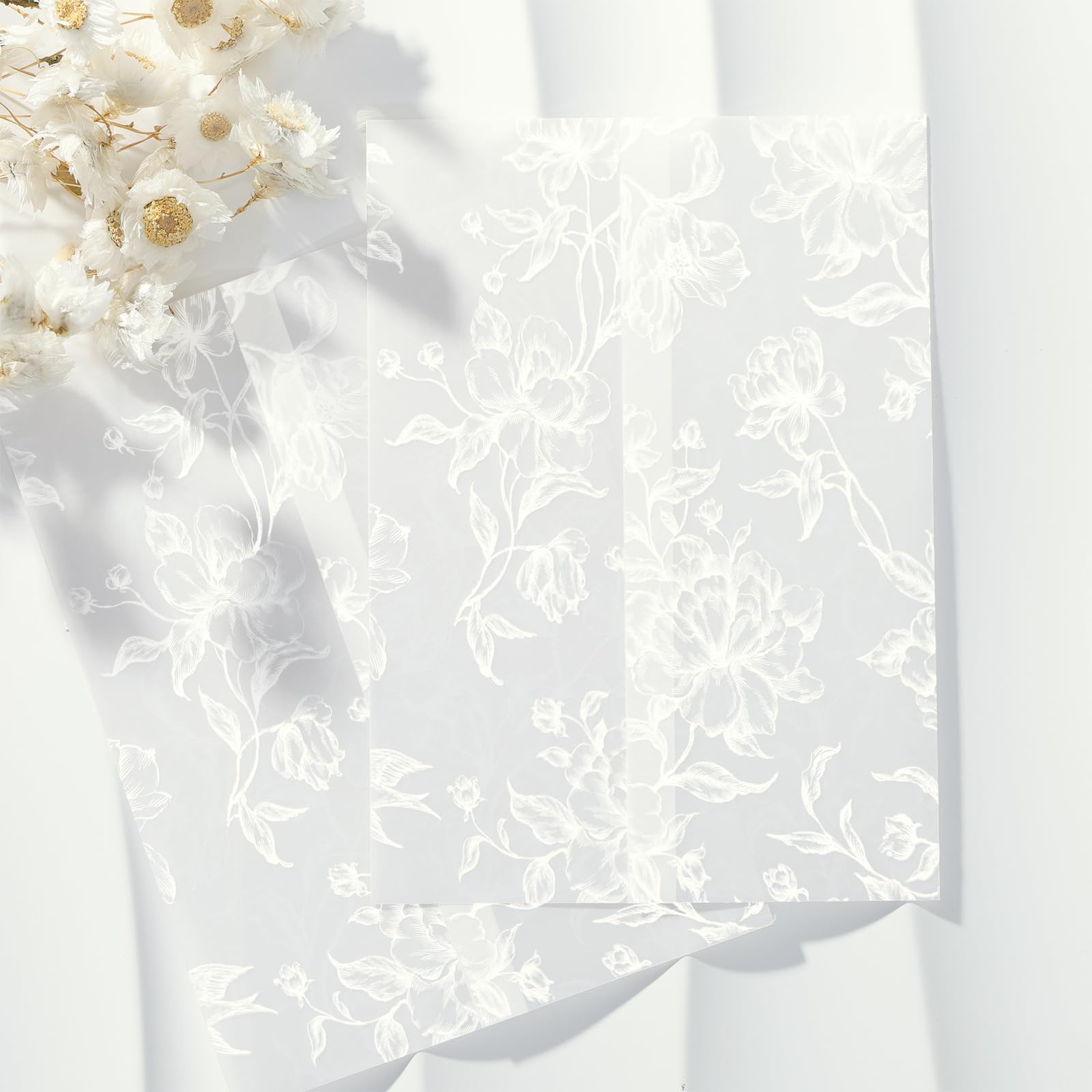 UNIQOOO Paquete de 50 elegantes chaquetas de vitela blancas para invitaciones de 5 x 7, papel vitela preplegado de 115 g/m², para invitaciones de boda, bodas y eventos temáticos blancos