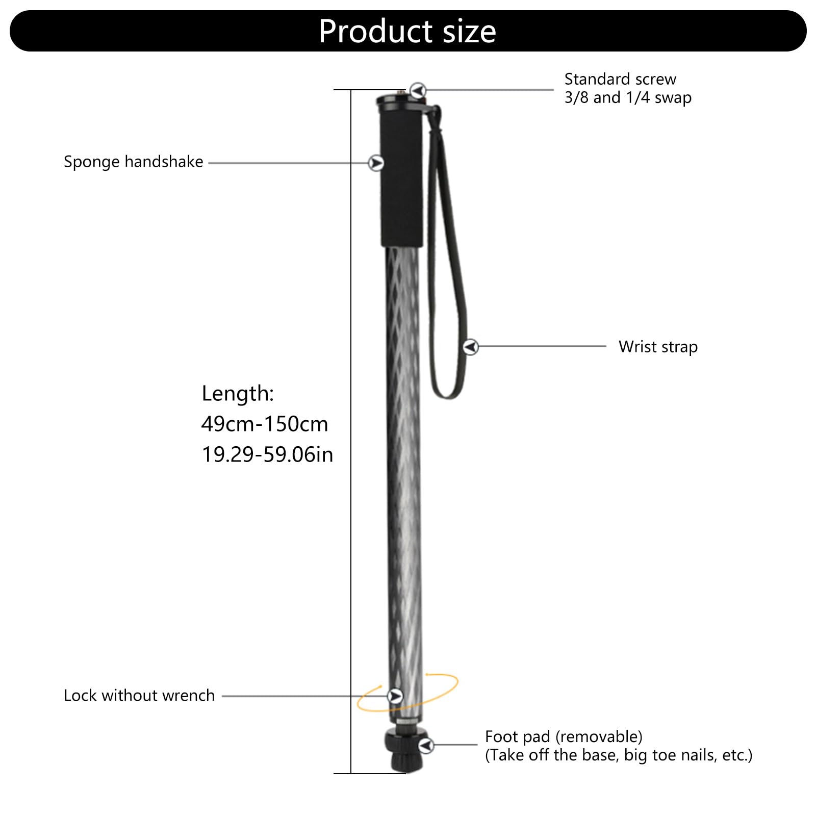 Monopiede leggero a 4 sezioni lunghezza regolabile per fotocamere video multiuso bastone da trekking supporto luce DSLR monopiede