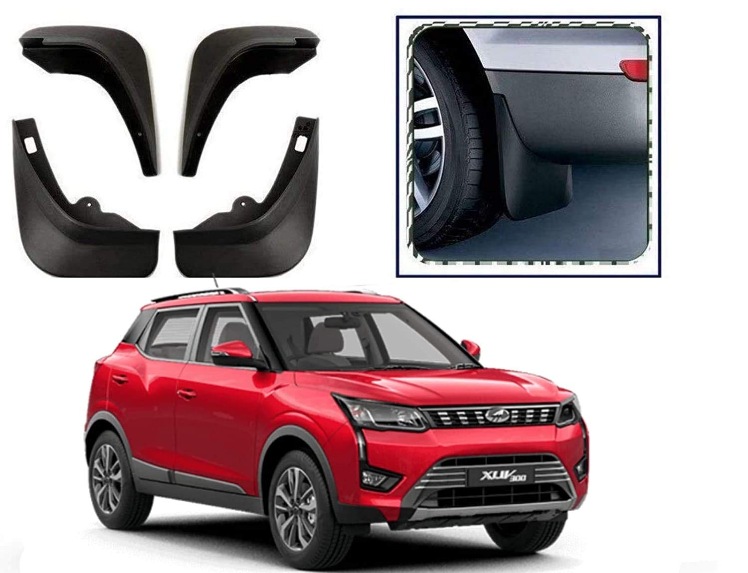 Empica Plastic Car Mud Flaps Splash Guard O.E Type Mud Guard Cover With Allied Accessories Compatible With Maruti Xuv 300 (Black, Set Of 4 Pcs)