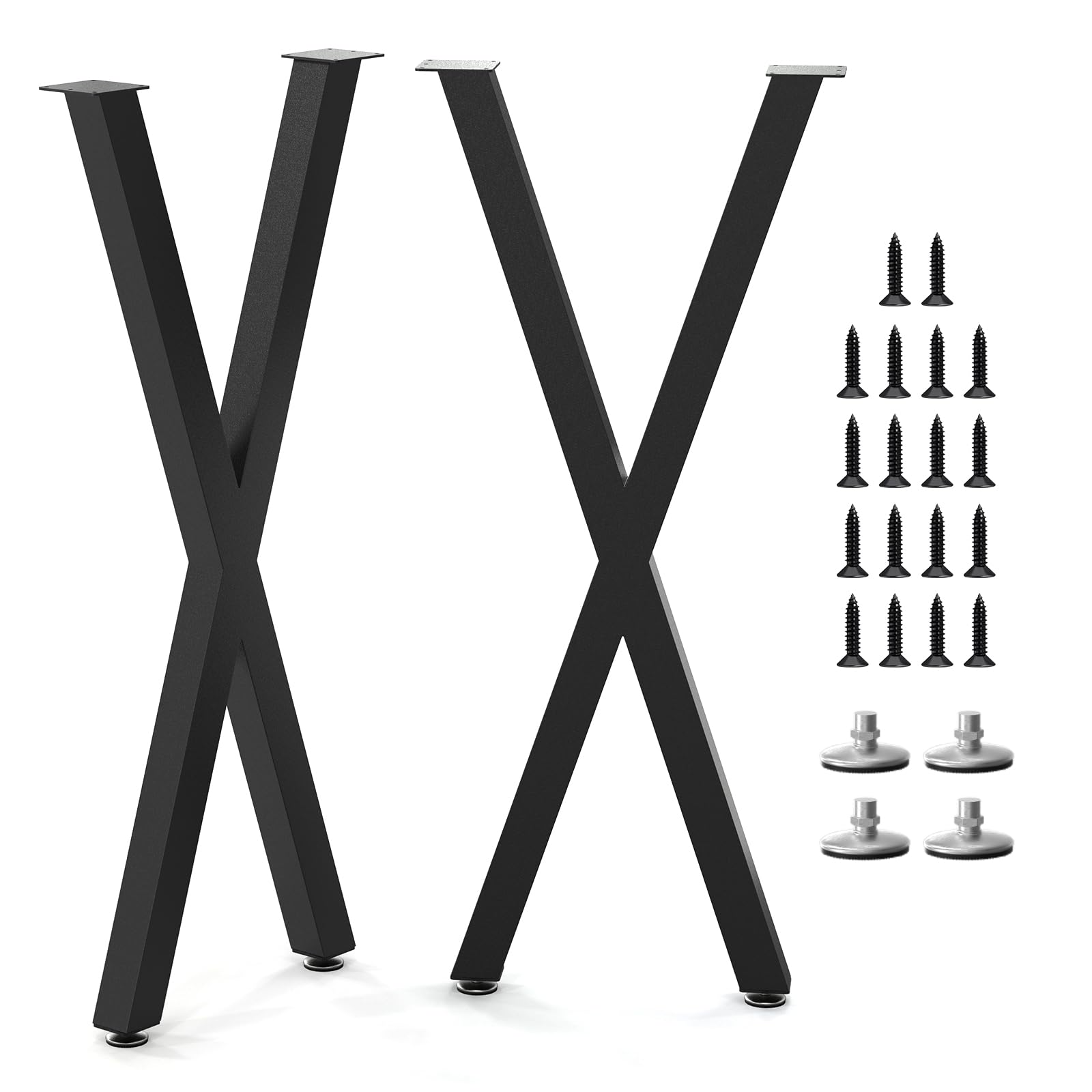 SNYXXOZ Table Legs 40”H x 16”W Heavy Duty Metal Furniture Legs X Shape for Dining Table Kitchen Table Office Desk Table Base Replacement with Adjustable Feet Pads Screws 1000 LBS Load Black Set of 2