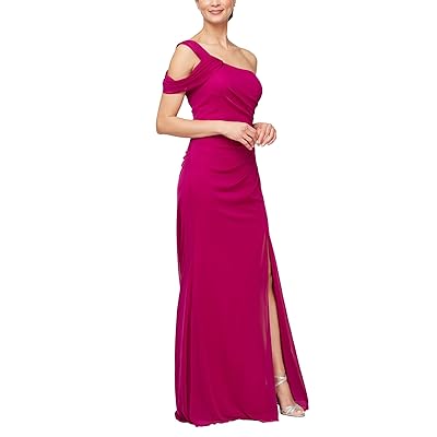 Alex Evenings Long Mesh with One Cold Shoulder Sleeve Women