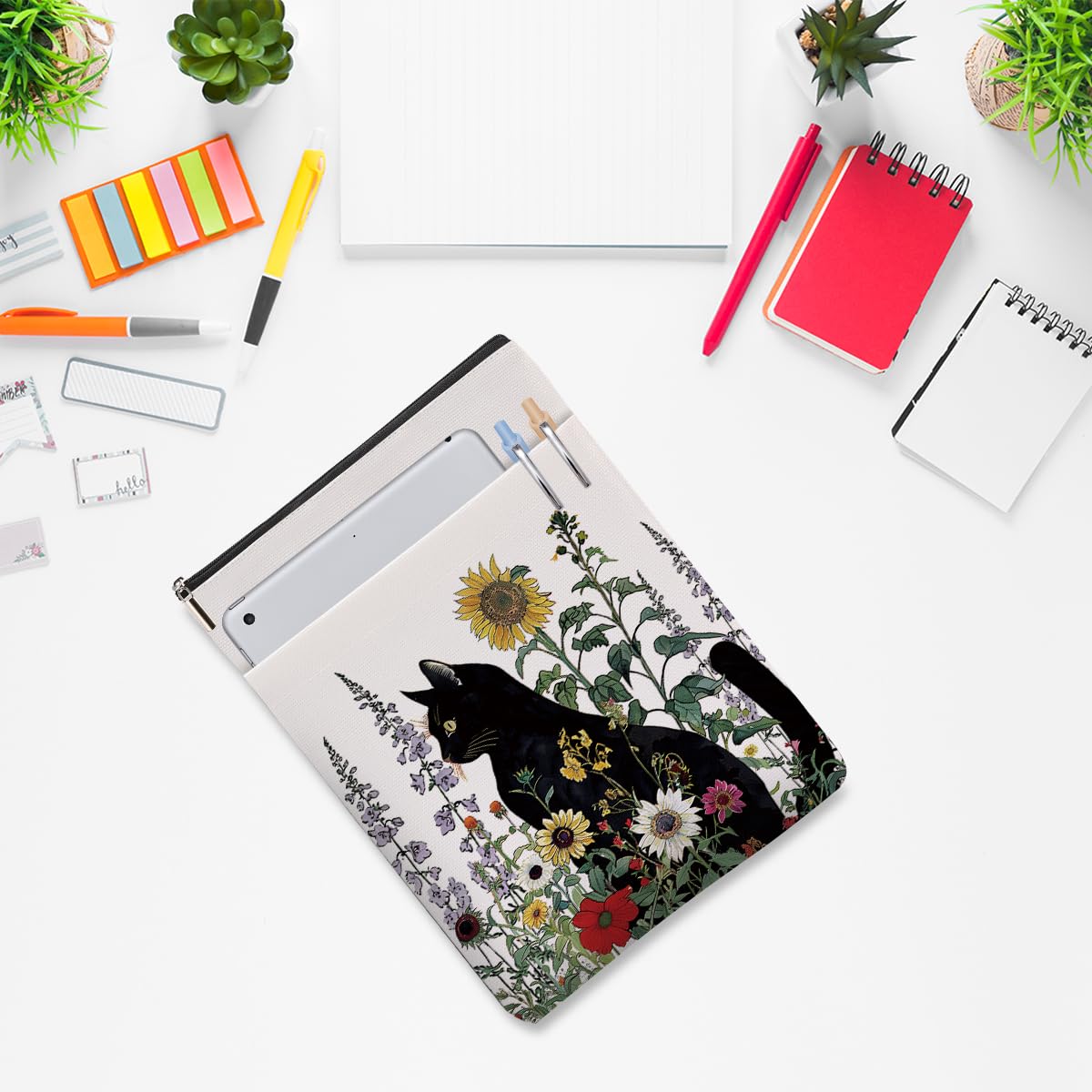 Funda floral para libros de gatos, regalos para amantes de los libros, regalos para gatos, protector de libro con cremallera y bolsillo frontal, accesorios para libros, regalos para amantes de los