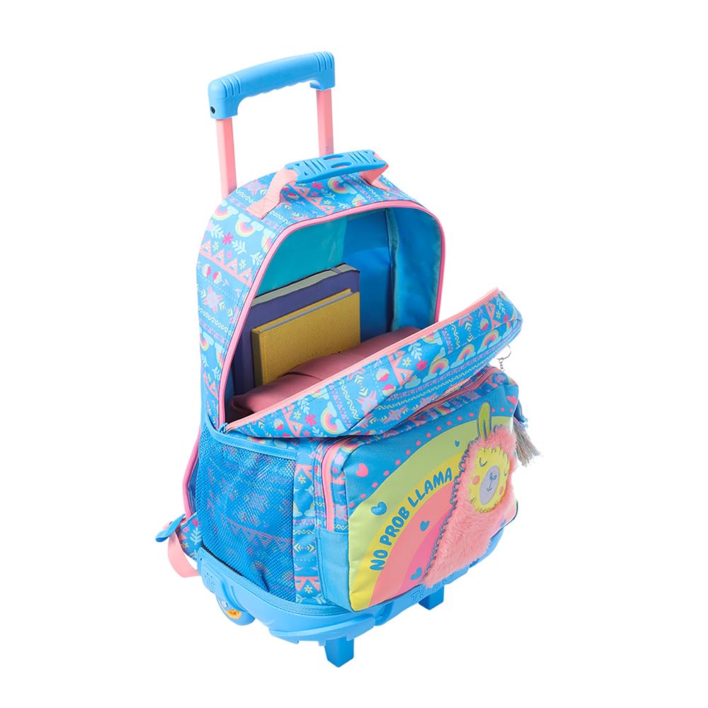 TOTTO - Mochila Escolar con Ruedas, Modelo Llama L, Mochila Grande, Capacidad 25 L, 2 Compartimentos, 2 Bolsillos para Botella, Protección contra Impactos, Cómodas Correas Ajustables, Color Azul