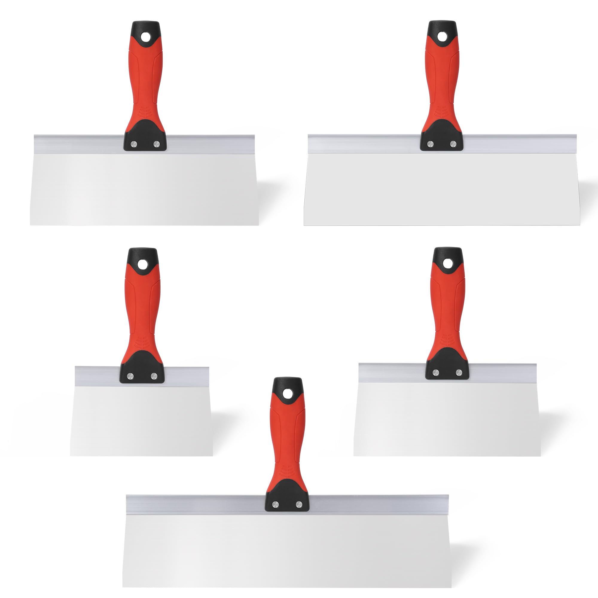 Drywall Taping Knife 5 PCS Stainless Steel Taping Knives, 6"/8"/10"/12"/14" Premium Drywall Skimming Blades with Nonslip Rubberized Grip Handle,
