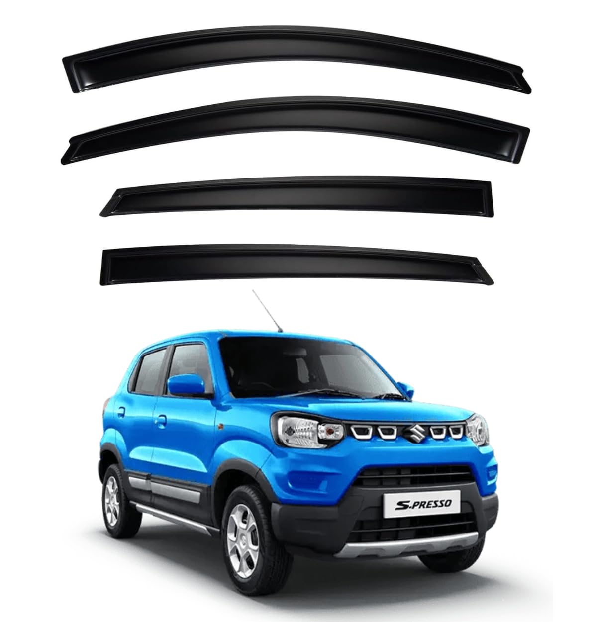 Premium Smoke Car Door Visor Front+Rear Sun/Rain Guard Outside Mount Tape-On Window Visors Compatible with Suzuki S-Presso (2025)