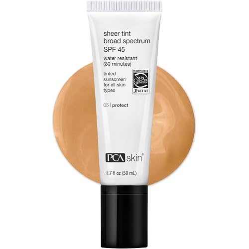 PCA SKIN Sheer Tint Broad Spectrum SPF 45 Tinted Face Sunscreen | For All Skin Tones, Water-Resistant Up to 80 Minutes, Zinc Oxide and Titanium Dioxide Formulated, Wear Alone or Under Makeup