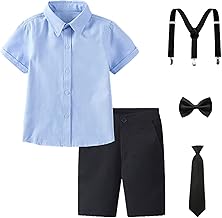 amropi Jungen Kurzarm Bekleidungssets Hemd mit Fliege + Hosenträger Hosen Strampler Anzug für 3-12 Jahre