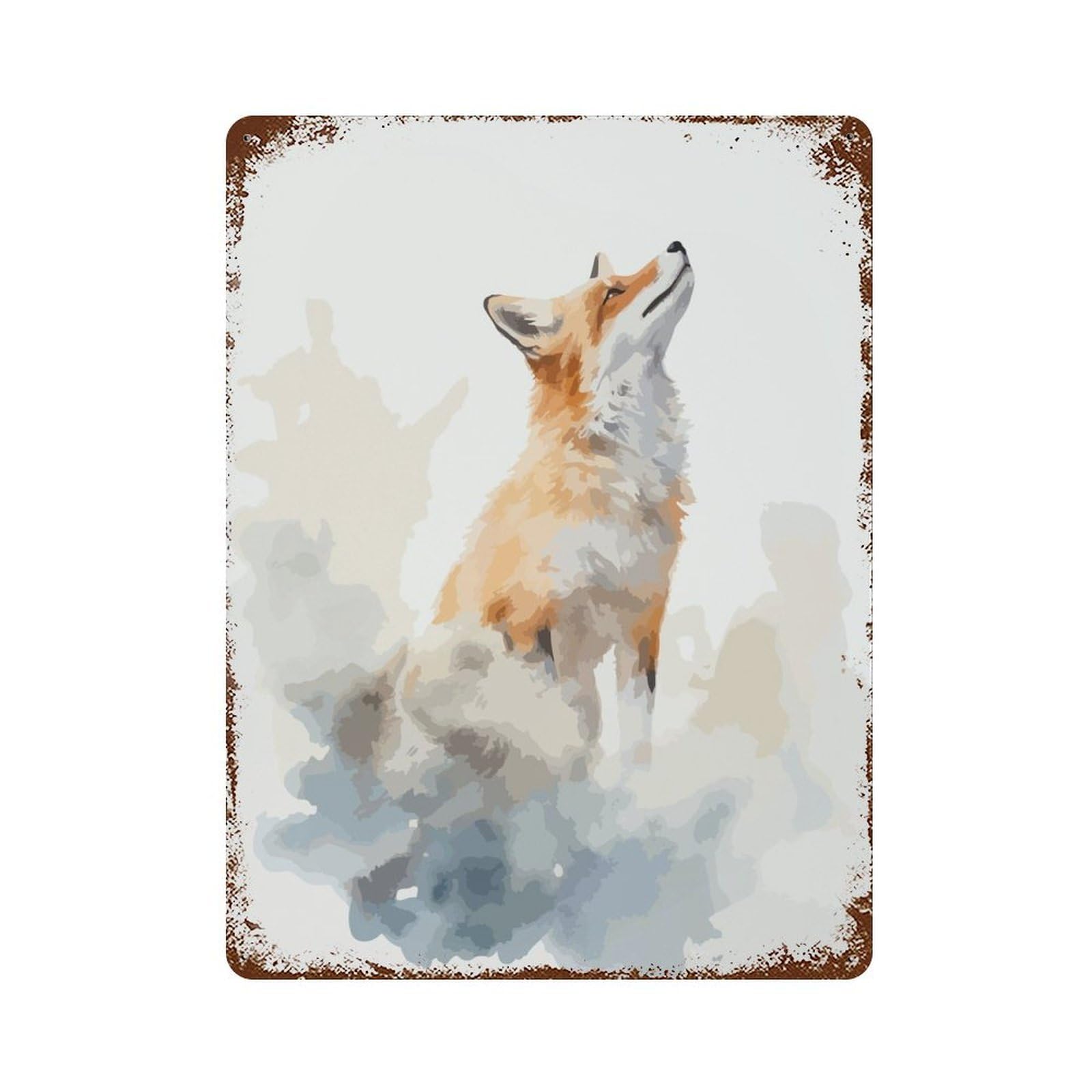 Garage Style Cute Fox Watercolor Art Rust Effect Tin Sign 15.7"x11.8", Industrial Home Decor for Bar And Workshop
