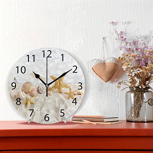 ABLINK Seashells on Ocean Beach Round Wall Clock, Silent Non Ticking Oil Painting Home Office School Decorative Clock Art - Image 4