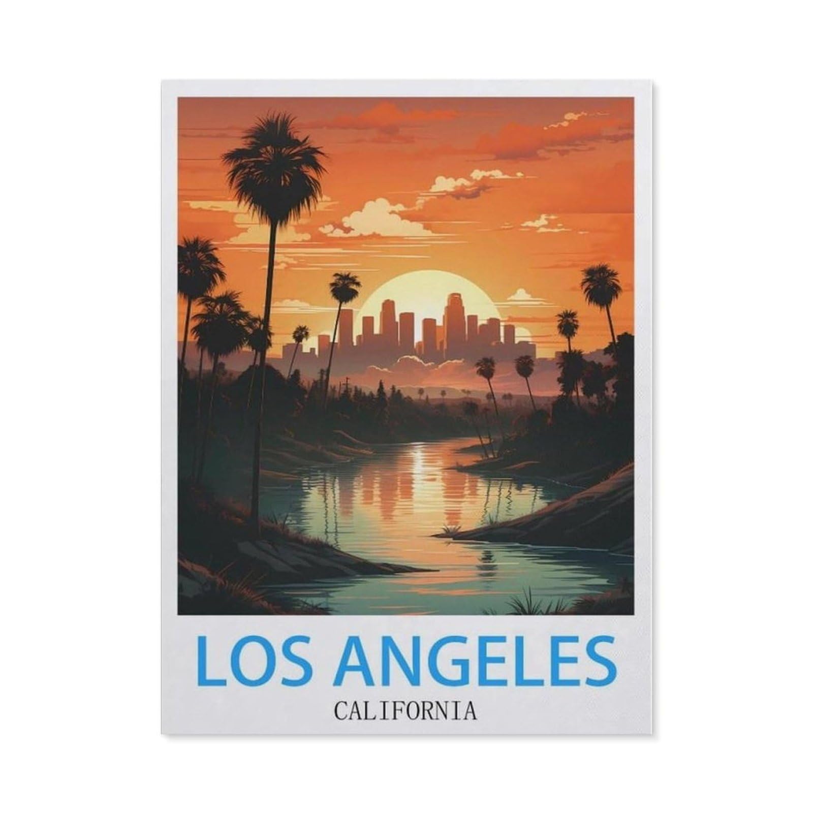 Beayodkp （30 X 40 Cm/11.81 X 15.74 Inches） 5D Diy Diamond Painting Kit，Los Angeles California Vintage Travel Poster，Round Resin Diamond Cross Stitch, Home Decoration Gift-Cc33