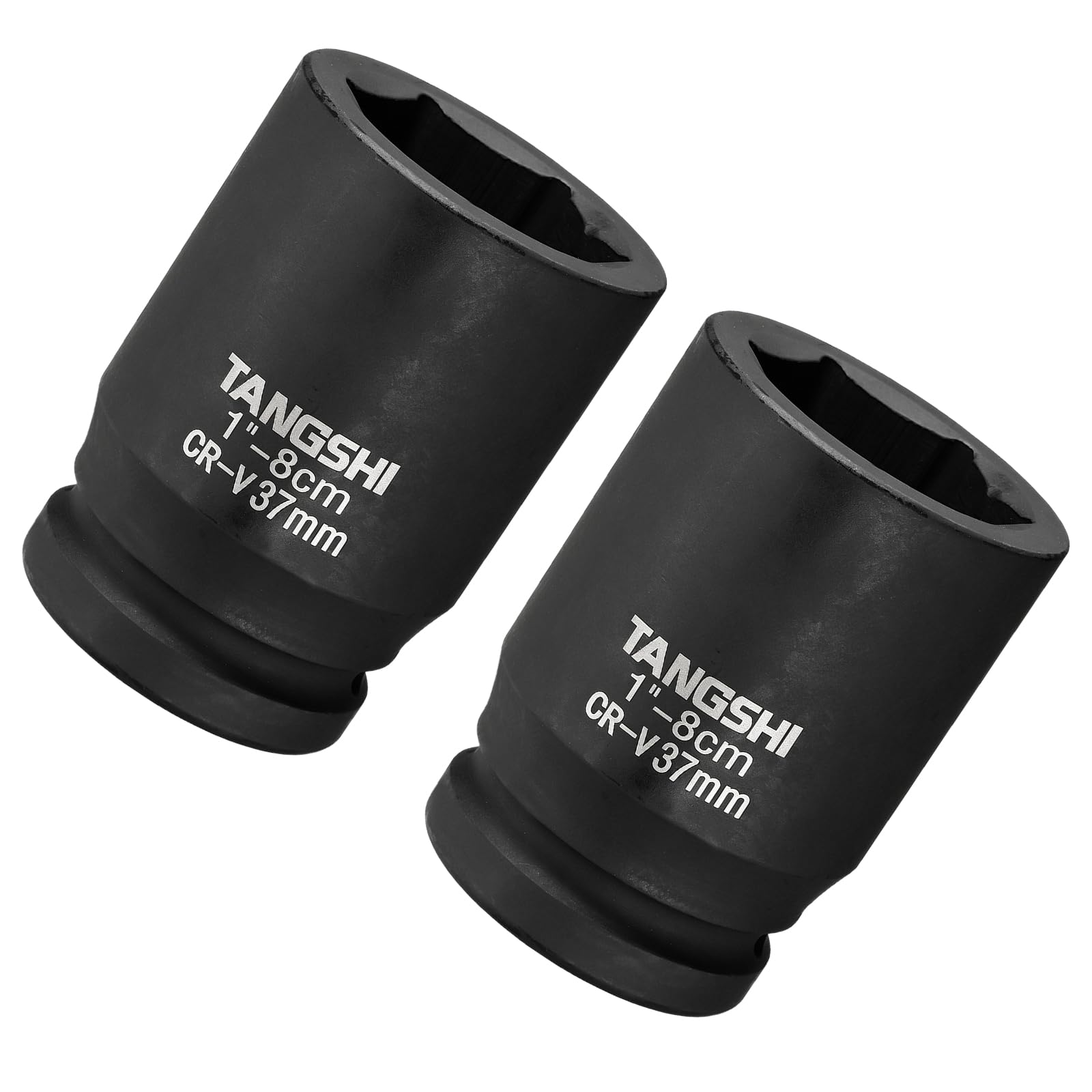 CoCud 2pcs 1" Drive 37mm 6-Point Deep Impact Socket 80mm Length CR-V Steel
