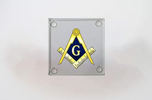Miniatura 2 de Mason Masonic Live Better - Juego de 4 posavasos cuadrados de cristal, con logotipo