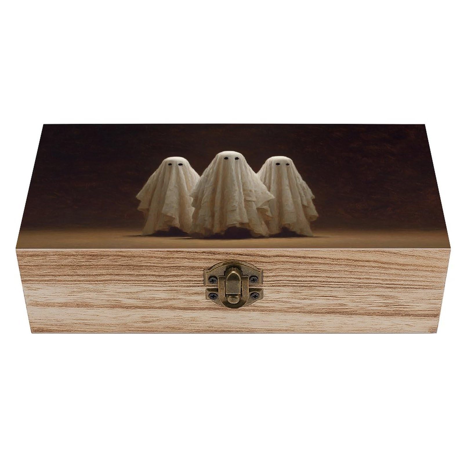 asbwuo Three Ghosts DarkWooden Storage Box with Hinged Lid