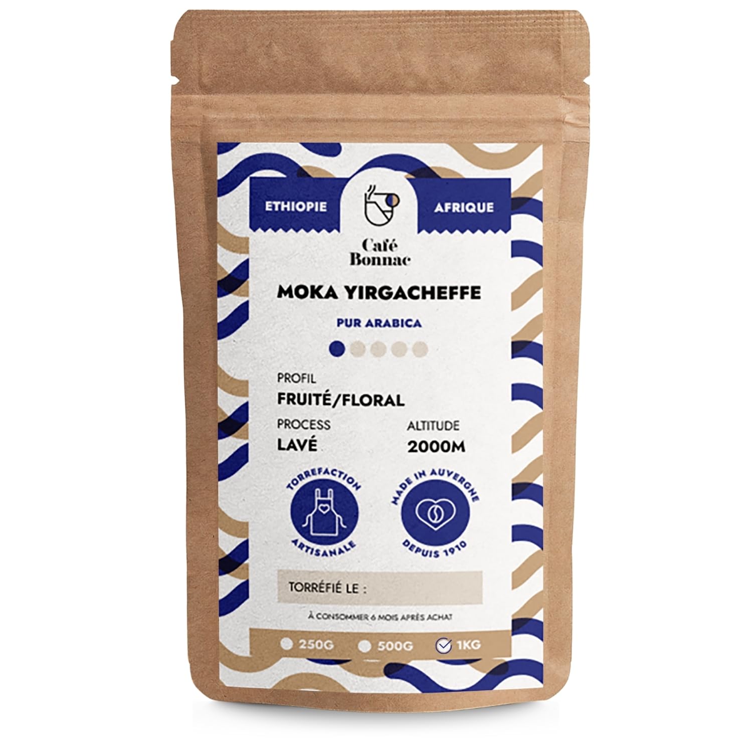 Café Bonnac – Café Moulu Éthiopie Yirgacheffe 1kg | 100% Arabica De Spécialité | Notes Florales Et Citronnées | Torréfaction Artisanale Française | Compatible Filtre, Piston & Méthodes Douces