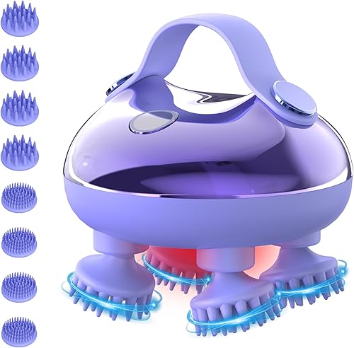 Olipiter Masajeador eléctrico para el cuero cabelludo con amasado, 100 nodos de masaje, masajeador de cabeza portátil, rascador de cabeza de mano
