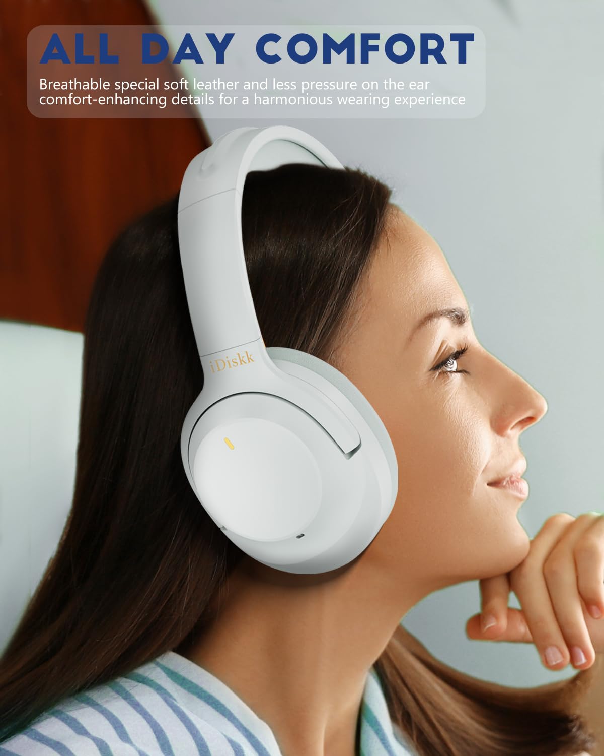 iDiskk ANC Hybrydowe słuchawki z aktywną redukcją szumów, bezprzewodowe słuchawki nauszne Bluetooth, Bluetooth 5.3, bezprzewodowe słuchawki Bluetooth z mikrofonem i głębokim basem, Hi-Fi Audio (szare)