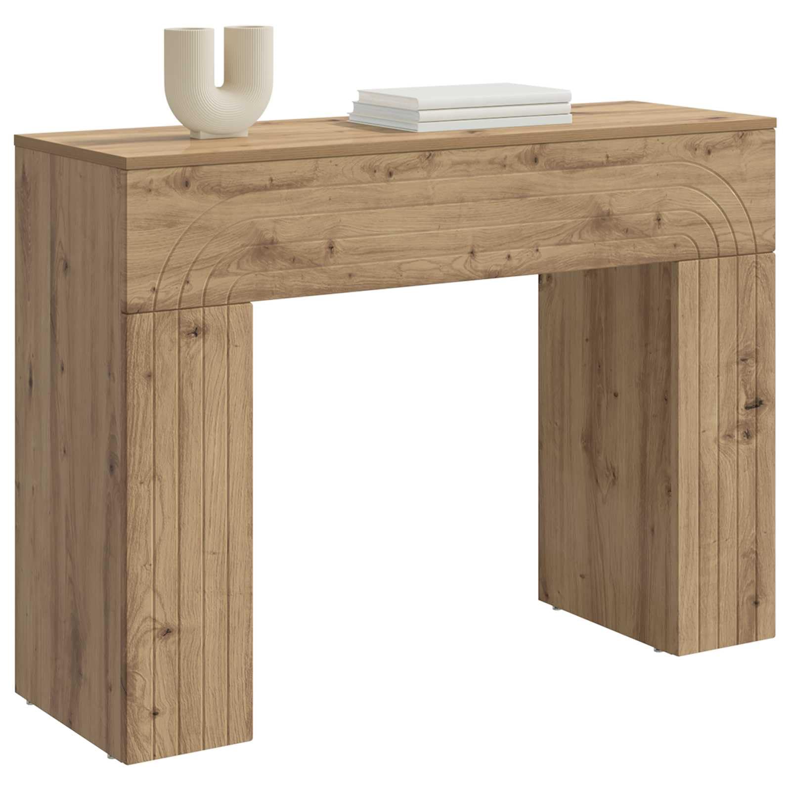 Stolik kawowy Artisan z drewna dębowego 102 x 35 x 75 cm, prostokątny stolik pomocniczy z miejscem do przechowywania do salonu, korytarza, biura i przedpokoju, kompaktowy, odporny na wilgoć
