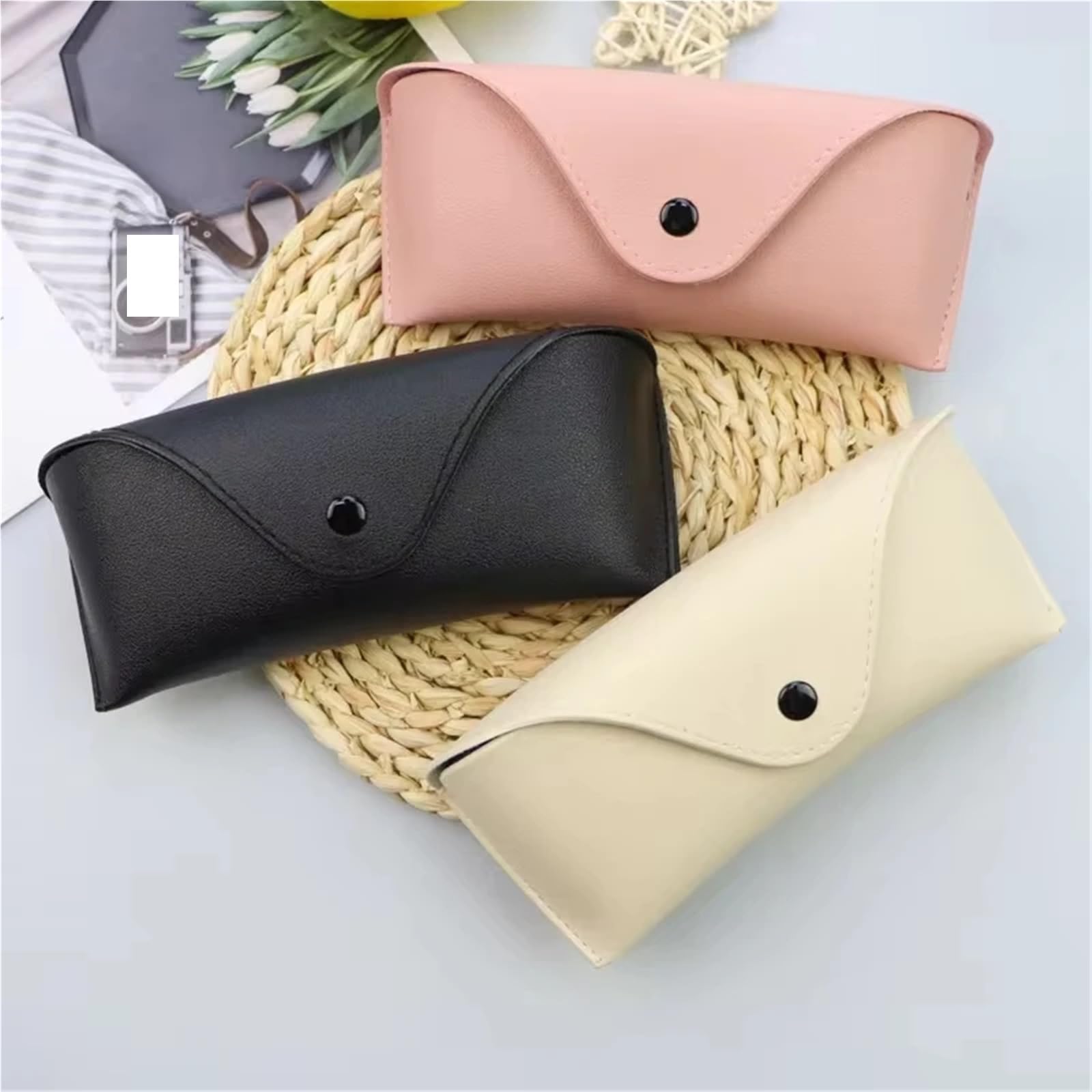 Brillenetui 2 Stück Hartschalenetui aus Leder for Brillen und Sonnenbrillen, praktisch, leicht, Schutzbox, einfarbig, leicht zu tragen(White)