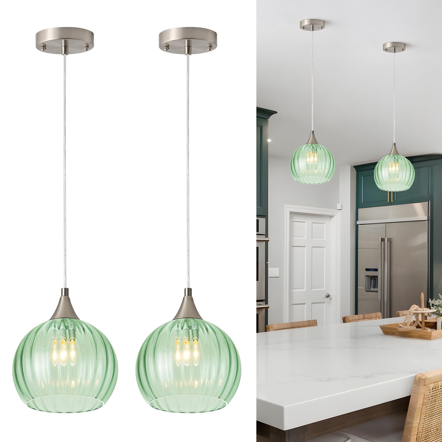 Photo 1 of ANYLOVE Pendant Light - 8" Green Glass Shade
