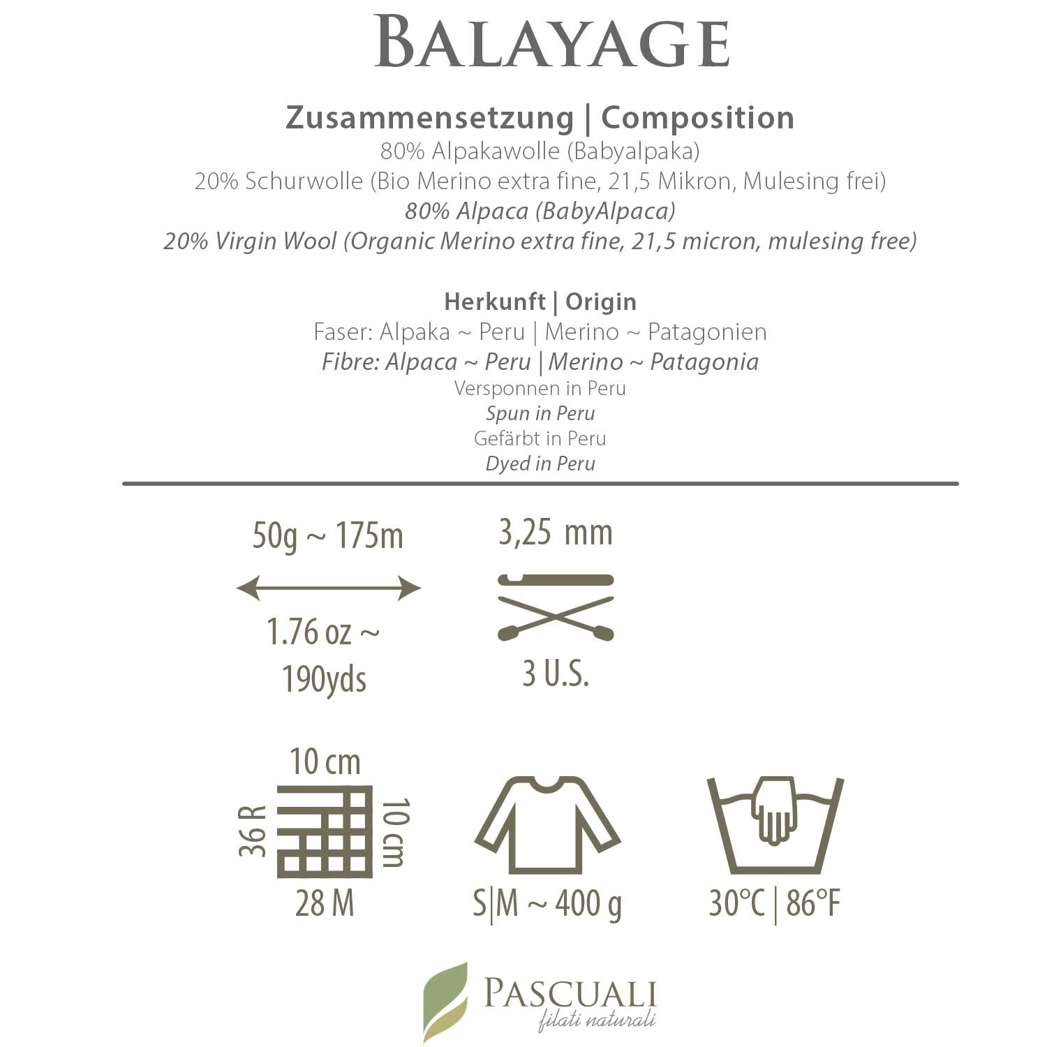 PASCUALI | Balayage | Strickwolle aus 80% Alpakawolle (Babyalpaka) und 20% Schurwolle Alpaka Wolle Alpaca Baby zum Stricken und Häkeln, SET: 4 Stränge - 200g - Farbe: Lima 605