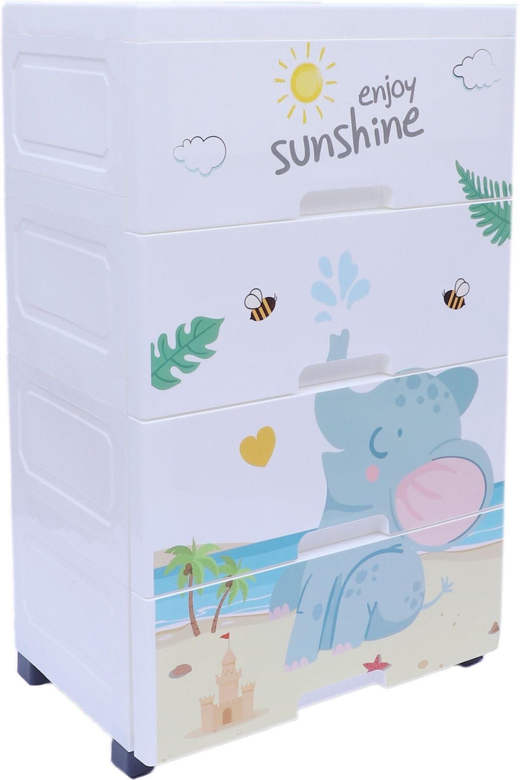 The Tickle Toe Plastic Chest of 4 Drawers for Kids | Multipurpose Organizer for Boys in Blue Theme with Elephant Print | Glossy Dresser | L51xW33xH82 cm | White & Blue 2