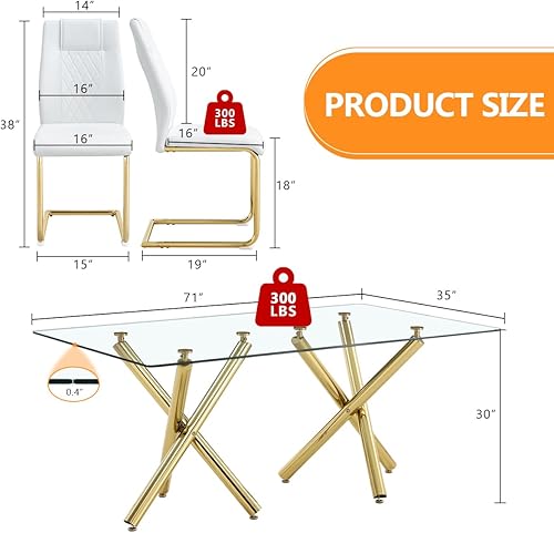 Miniatura 2 de Juego de mesa de comedor de cristal para 6,71 pulgadas, mesa de comedor para 6, mesa de cocina rectangular grande de vidrio templado y 6 sillas de