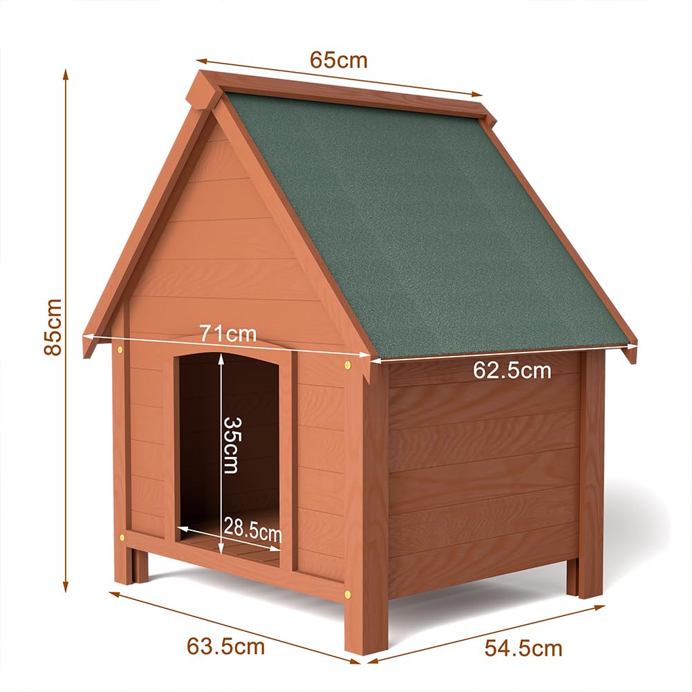 BAKAJI Cuccia per Animali Domestici in Legno di Cipresso, Casetta per Cani e Gatti con Tetto Spiovente Apribile, Casa da Esterno ed Interno Resistente Alle Intemperie con Tettoia Asfaltata, 85 x 65cm