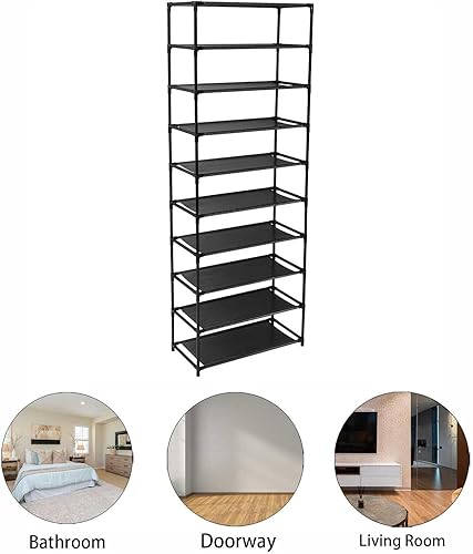 Miniatura 5 de Zapatero de 10 niveles, estante angosto para zapatos, desmontable e impermeable, con capacidad para 30 pares de zapatos, apilable, torre de zapatos,