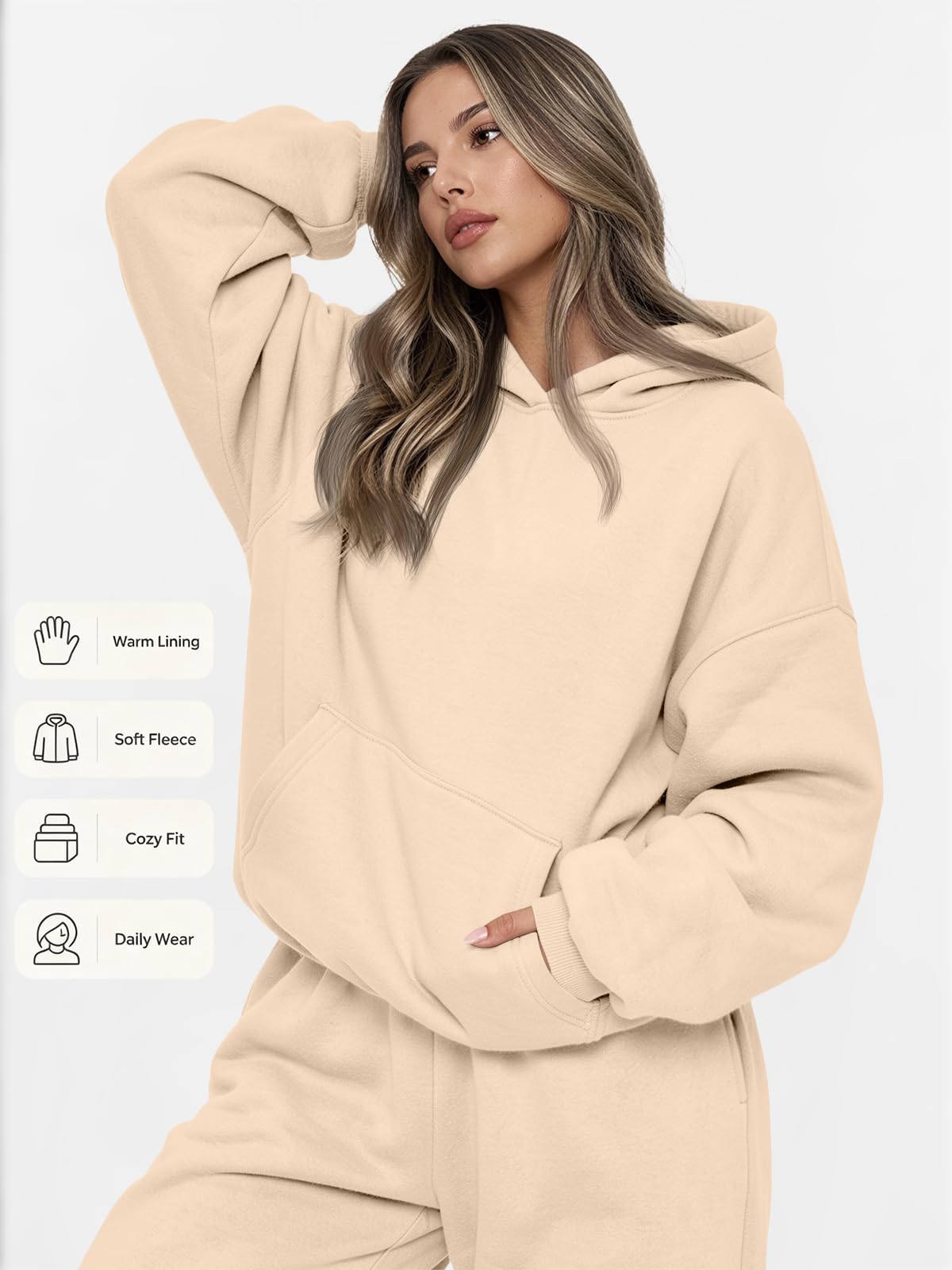 AUTOMET Damskie 2-częściowe stroje, do relaksu, bluza z kapturem, zestawy, dresowa bluza oversize, luźne jesienne modne spodnie dresowe z kieszeniami, Morela, M