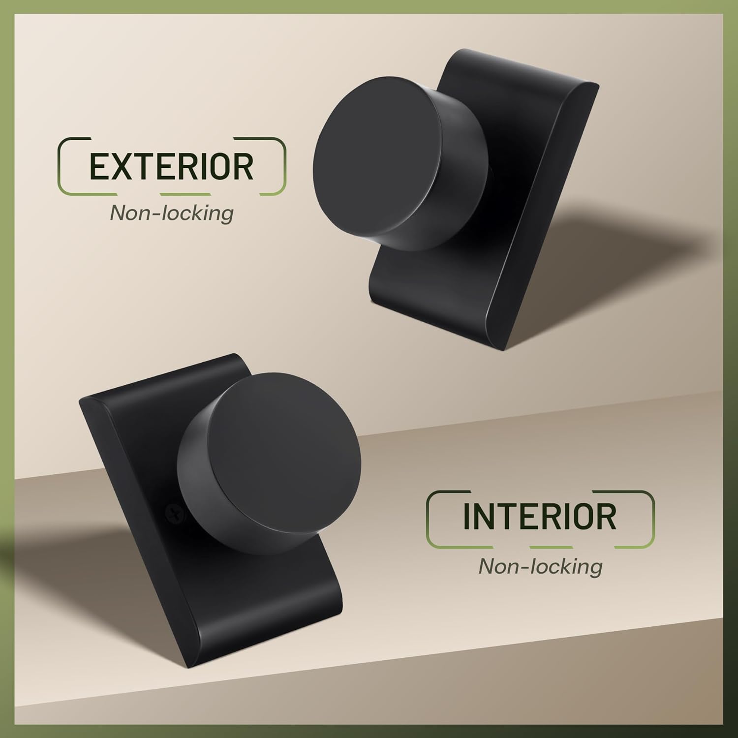 Moquin Door Knobs Interior, Zinc-Alloy Heavy Duty Passage Modern Design Non-Locking Doorknob for Hallway and Closet, Matte Black