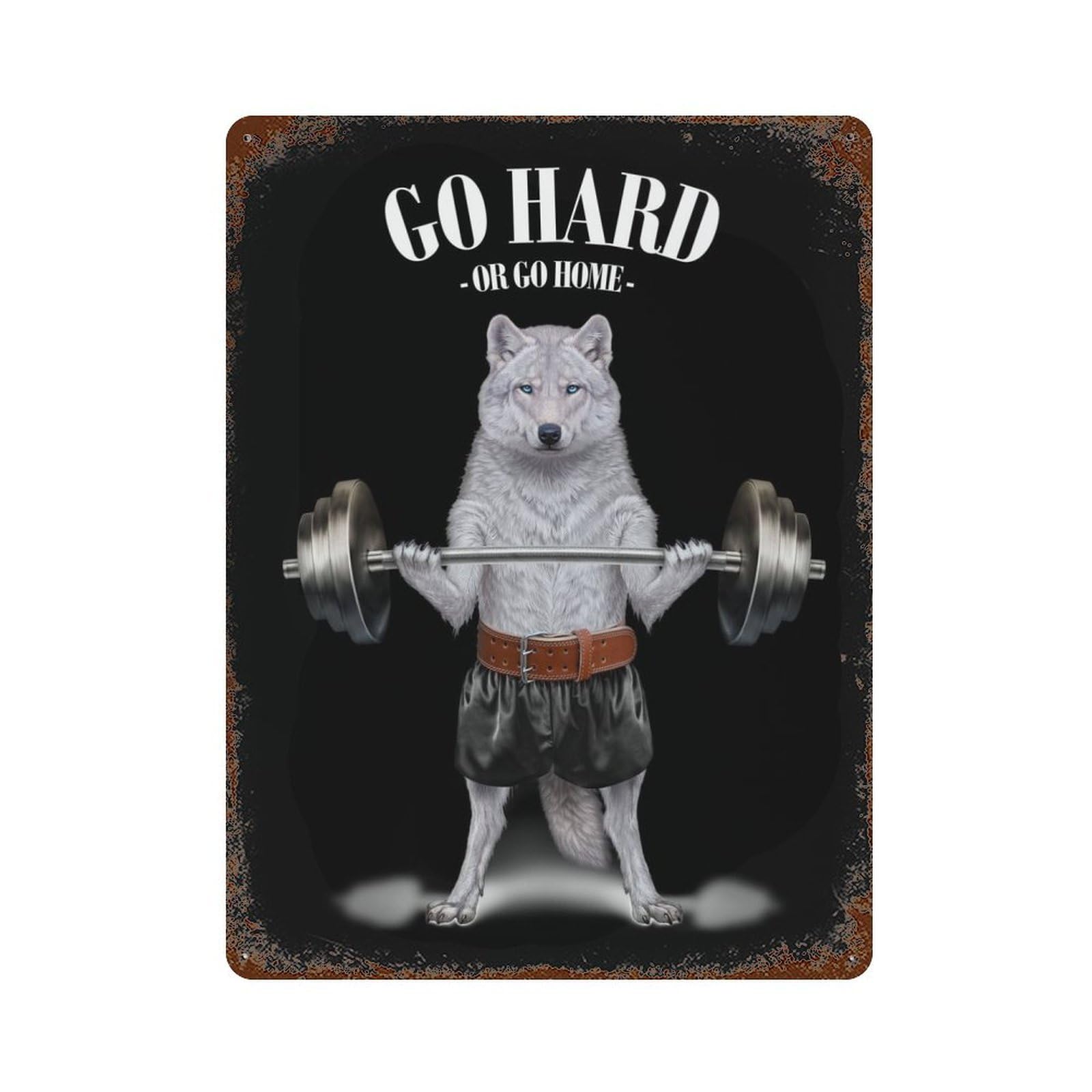 Weathered Tin Sign with Polar Wolf Weightlifting Design 15.7"x11.8", for Basement, Hobby Room And Garage Decor, Industrial Home Decor