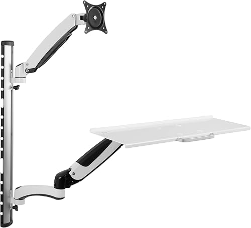 VIVO Soporte de pared de soporte para asiento y estación de trabajo de teclado ajustable en altura para pantallas de hasta 27 pulgadas, soporte