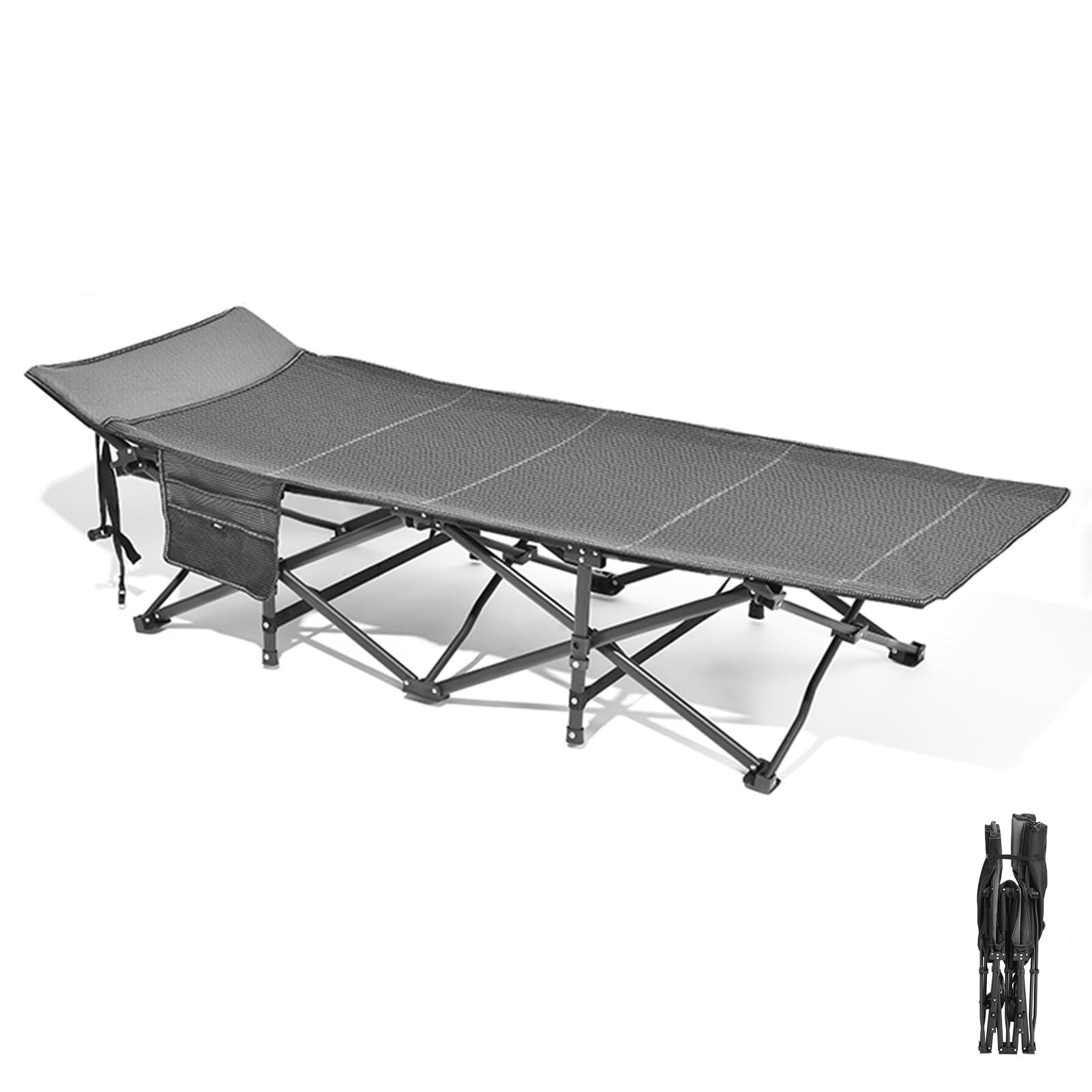 YVYKFZD Letto Brandina Pieghevole, Brandina da Campeggio Pieghevole Portatile per Adulti, Comodi Letto per Ospiti con Design poggiatesta e Tasca Laterale, Supporta 440 libbre