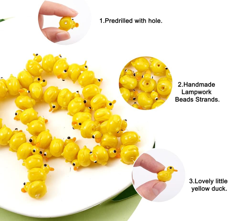 1 Strand Handmade Lampwork Duck Glass Beads Animal Theme Spacer Beads Loose Glass Spacer Beads for DIY Jewelry Making Hole 1.2-1.5mm