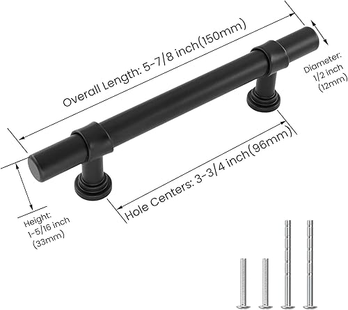 Miniatura 2 de goldenwarm Paquete de 6 tiradores negros de gabinete de 3 34 pulgadas, manijas de gabinete de cocina, manijas modernas para puertas de gabinete,