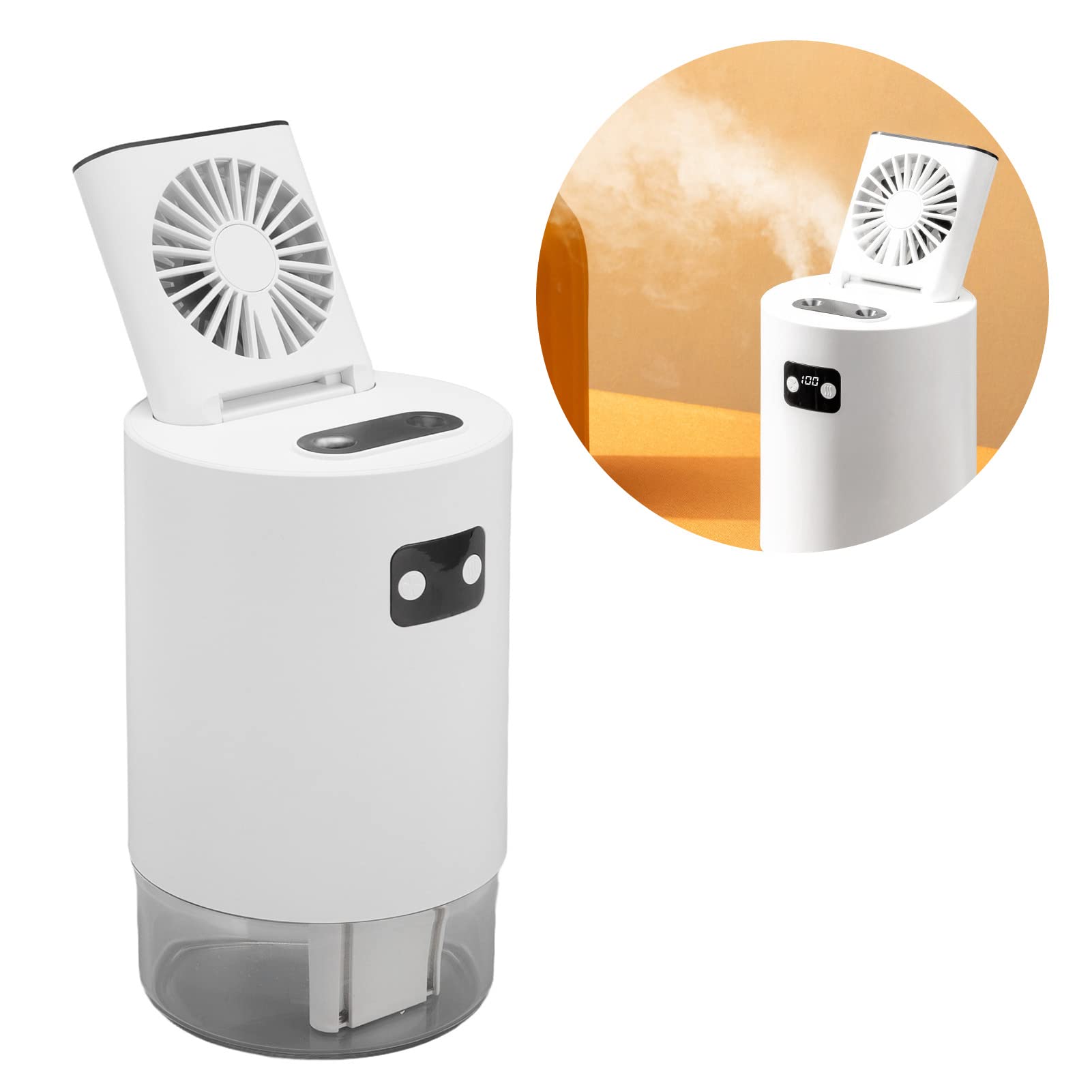 Umidificatore a Ventola per Aria Condizionata 2 in 1, Raffrescatore D'aria con Vaso D'acqua da 1000 Ml, Ventola di Sollevamento con Ricarica USB, Umidificatore a Doppio Getto con Telecomando, 3 Modali