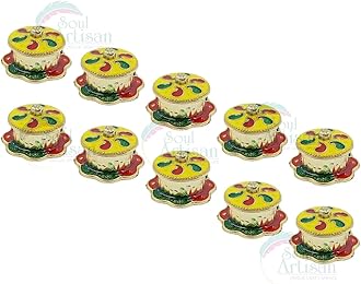 Round Mango Design Single Kumkuma Holder Chimil Box - Plastic Golden Metallic Color(Pack of 10) - Decorative Design Tilak Daani, Sindoor for Women Return Gift, Diwali, Weddings, Pooja