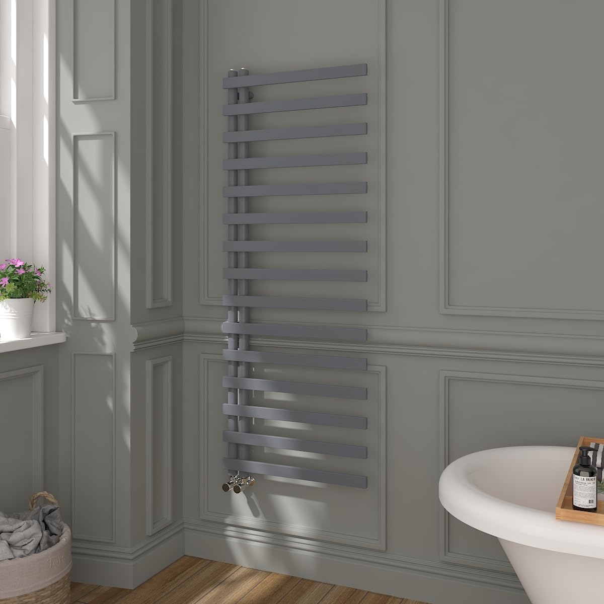 Warmehaus Sand Grey Minimalist Bathroom Heated Warming Towel Rail Radiator Ladder 1600X600mm