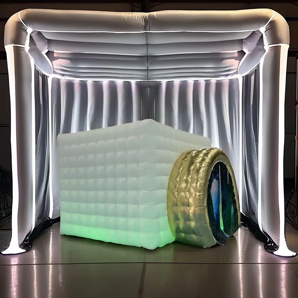 Inflatable Photo Booth Enclosure Camera Photo Booth with LED Light is Suitable for Outdoor Events, Birthday Parties, Photo Booth Backdrop for Wedding, Event, Show(Logo not Include)
