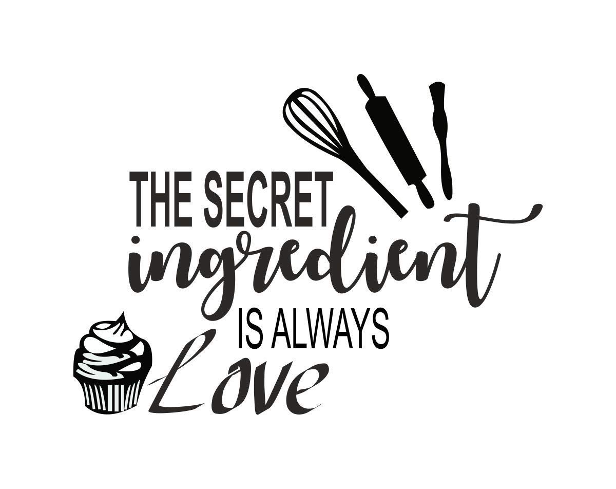VVWV The Secret Ingredient is Always Love Decorative Kitchen Wall Sticker Home, Hotels, Restaurants, Cafe, Backery, Kitchen Door Glass Wall Vinyl Sticker Black L x H 55 cm x 65 cm