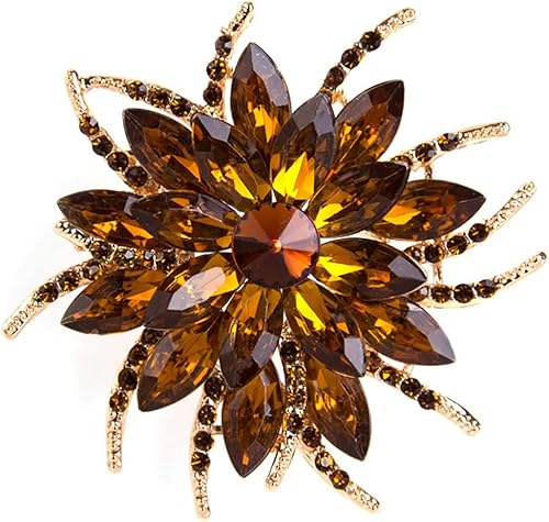 Broche de girasol con diamantes de imitación, broche de flores rojas y rosadas, elegante broche de cristal, ropa elegante, sombrero, bolsa,